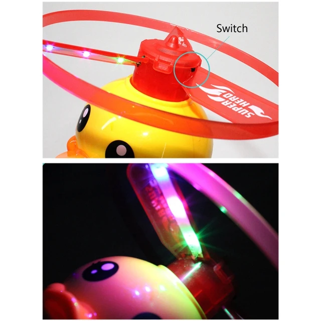 Kids Baby Fun Glowing Toy Colorful Flashing Ejection Flying Disc with Cute Duck Shape Switch Stick Children Outdoor Luminous Toy 3