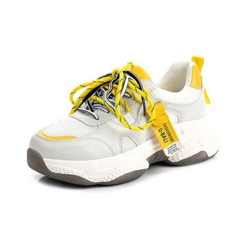 

Women's Chunky Sneakers 2020 Spring Genuine Leather Women Shoes Breathable Mesh Female Casual Shoes Woman Flat Platform Sneakers