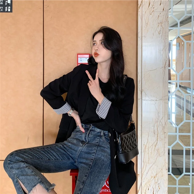 

Long Sleeve Suit Jacket Women's Sense of Design Non-mainstream Early Autumn Tops Korean-style INS Online Celebrity Casual Versat