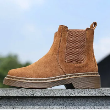 

2019 Winter New Boots Female Round Head Flat Elastic Band England Short Boots Women's Suede Leather Boots
