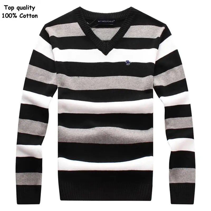 

100% Cotton 2019 Autumn New Men's striped knitted sweaters casual small horse Mens knitted pullovers sweaters fashion slim mens