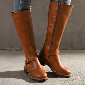 

COOTELILI 2019 Spring/Autumn Mid-Calf Boots Mujer 2019 Rubber Boots For Women Buckle Zip Basic Fashion Round Toe Leather Boots
