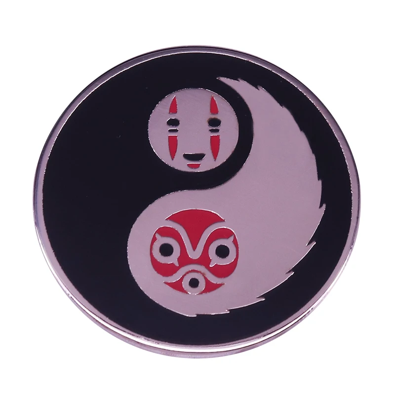 Princess Mononoke & No face yin yang lapel pin Ghibli pop mash-up