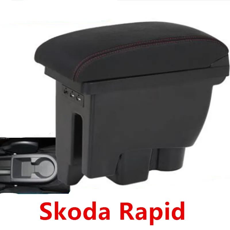 Red line with usb Для скоростной космический переход Skoda подлокотник коробка+ 3USB черный кожаный центр новая коробка для хранения модификация - Название цвета: Red line with usb
