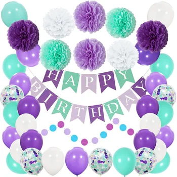 

Little Mermaid Balloon Banner birthday party Decoration Purple light green white color dot garland confetti ballons Girls Favor
