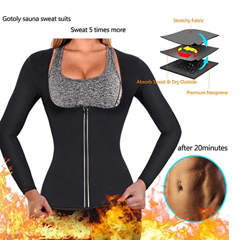 low back shapewear Women Waist Trainer Hot Neoprene Shirt Sauna Suit Sweat Body Shaper Jacket Top Zipper Long Sleeve Reducing shapers shapers woman extreme tummy control shapewear