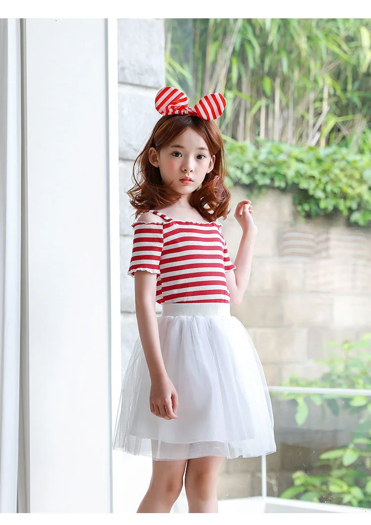 elastic off shoulder summer big girls t-shirt red striped knit children t shirt girl teenage kids tees tops 2018 new  clothing 4 5 6 7 8 9 10 11 12 13 14 15 years teenage little baby girl t-shirt 12 years t shirts for girls (14)