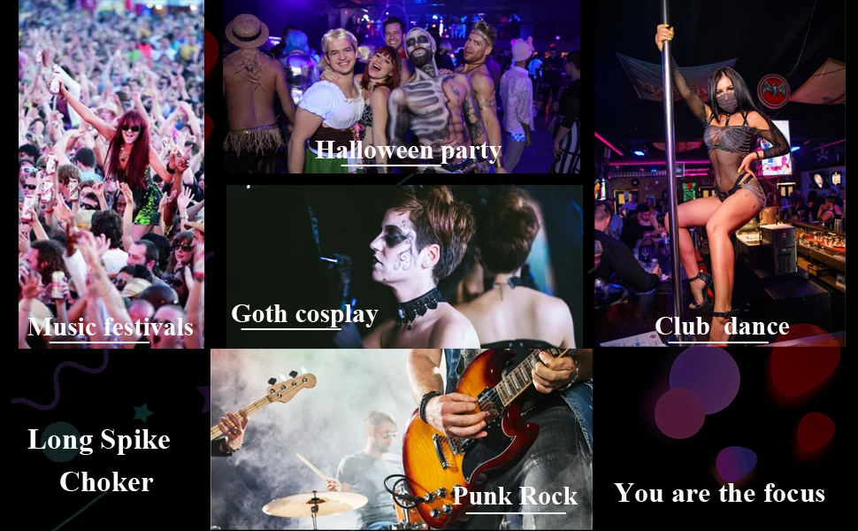 Collana girocollo lunga con borchie punk in pelle per donne e uomini, con grandi borchie e accessori in stile gotico_voghion.com