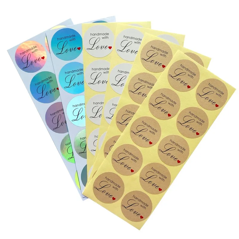 

100pcs 35mm handmade with love Stickers Green Plant Round Labels Stickers scrapbooking for package adhesive labels stationery