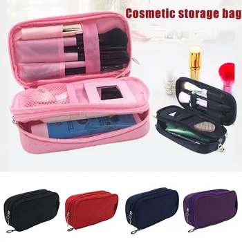 

Makeup Bag with Mirror Nylon Waterproof Cosmetic Toiletry Travel Pouch Organizer J9