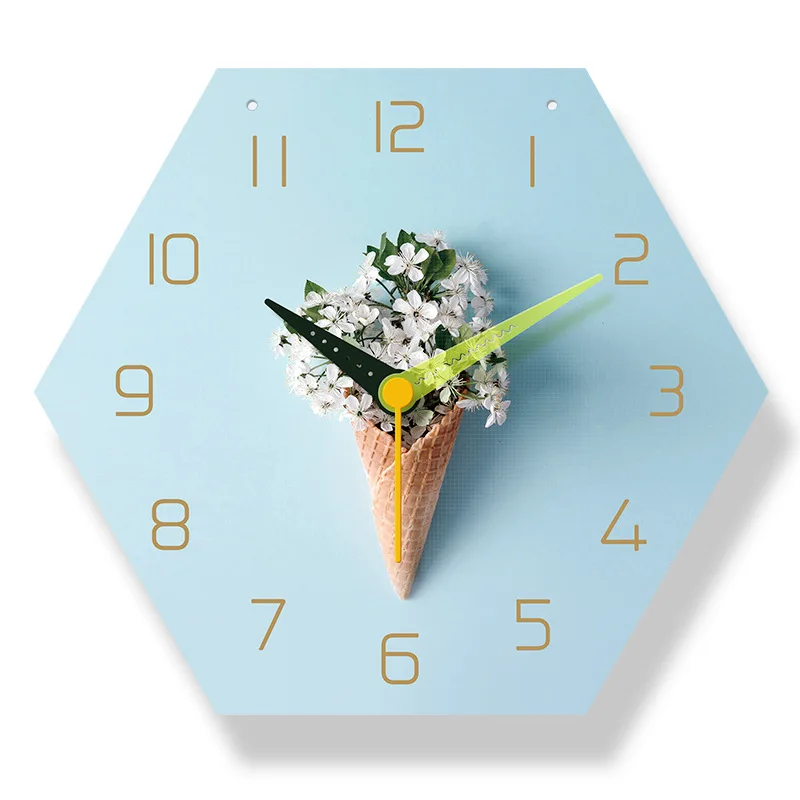 

Cute Hexagon Blue Flower Digital Wall Clock Modern Design Living Room Hanging Clock Friend New Room Gift Decor