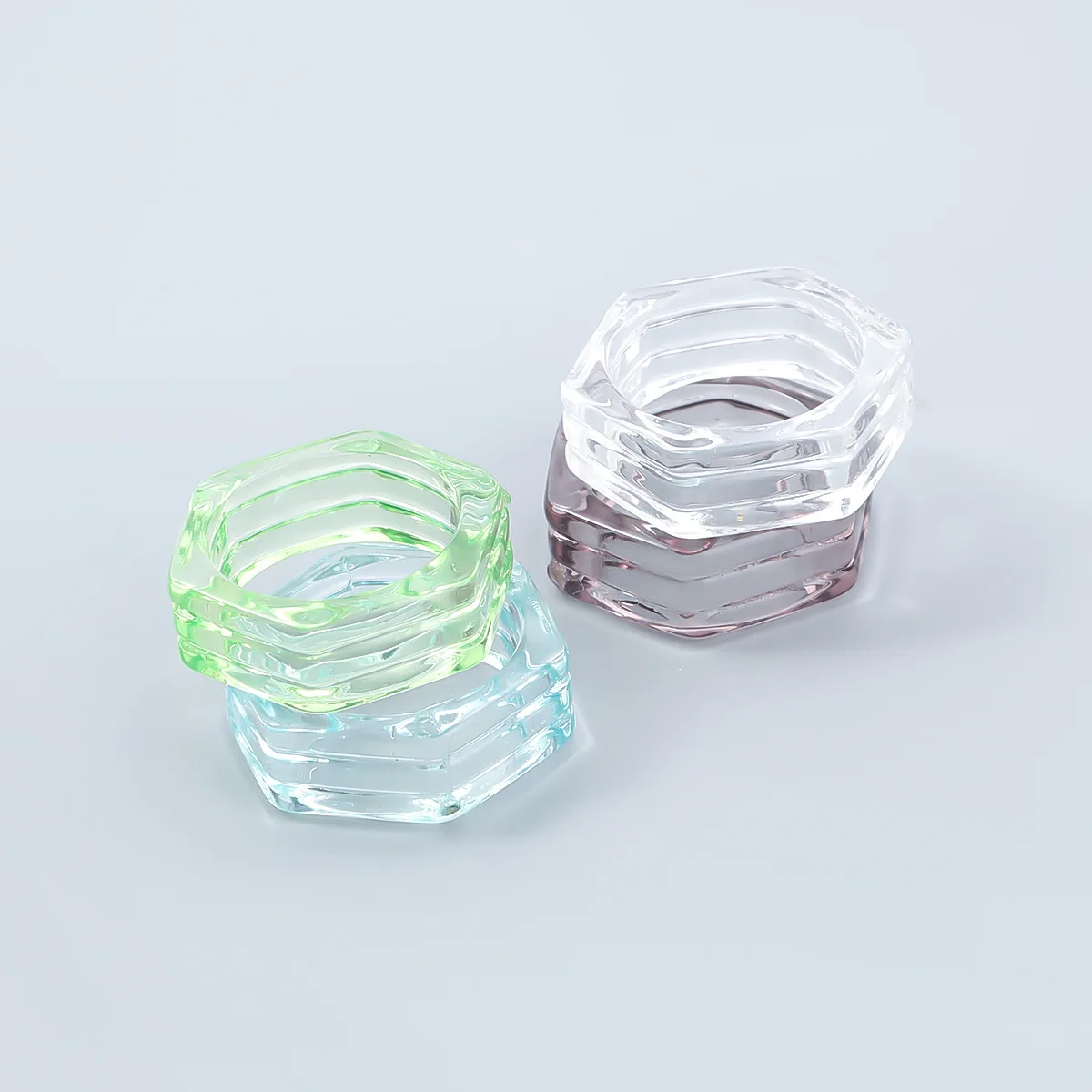 Fashion Candy Color Hexagon Transparent Resin Ring Couple Popular Hip-hop Ring Campus Party Accessories