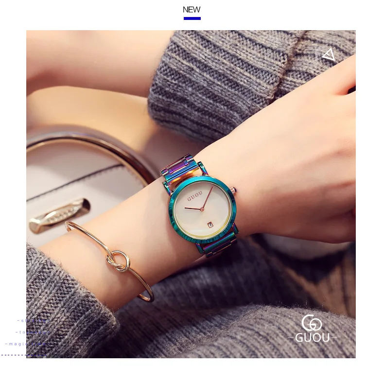 Fashion Guou Top Brand Wrist Watches Colorful Stainelss Steel Watch Women Luxury Women's Clock Saat Relogio Feminino_voghion.com