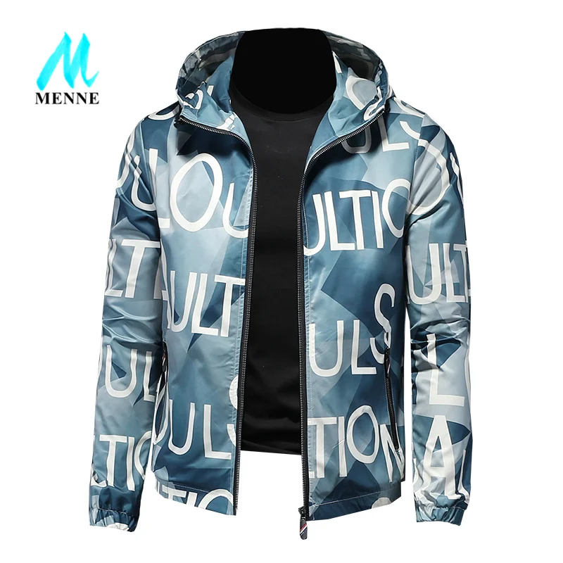 

MENNE men jacket spring/autumn Casual letter print man's jacket hooded jacket man zipper jacket man coat