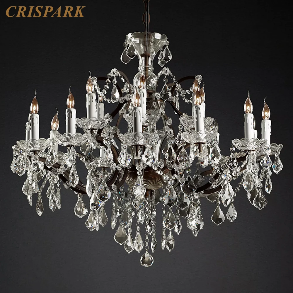 19th C. Круглая железная и Хрустальная люстра Rococo традиционная лампа в деревенском