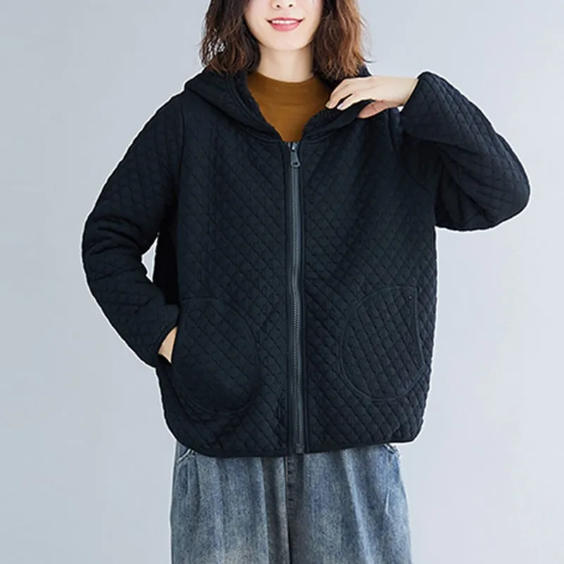 Women Black Casual Hooded Jackets New 2020 Autumn