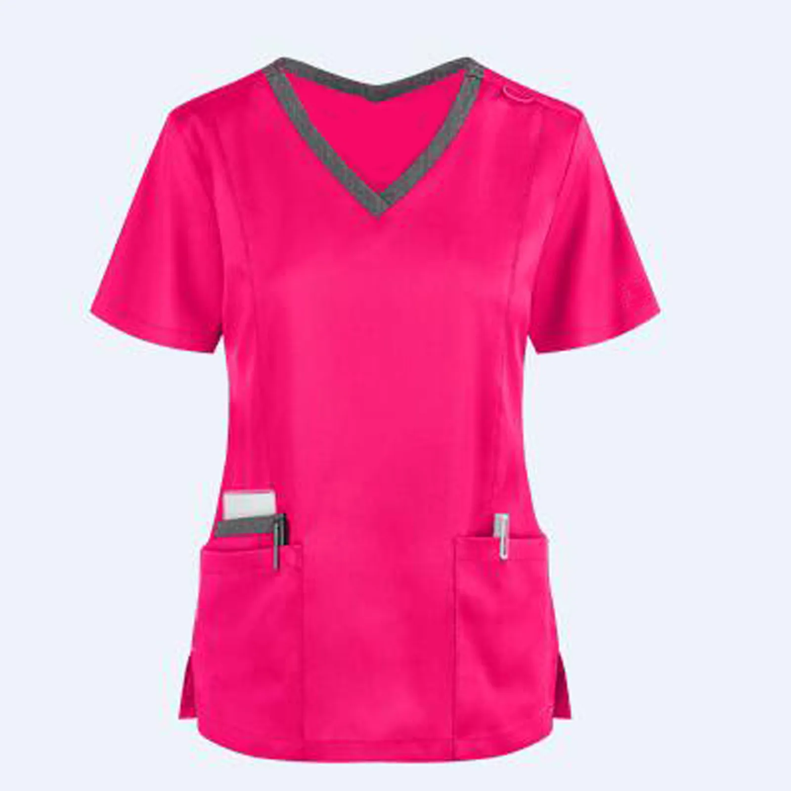 Summer Women's Work Uniform Female V Neck Short Sleeve Shirts Pocket