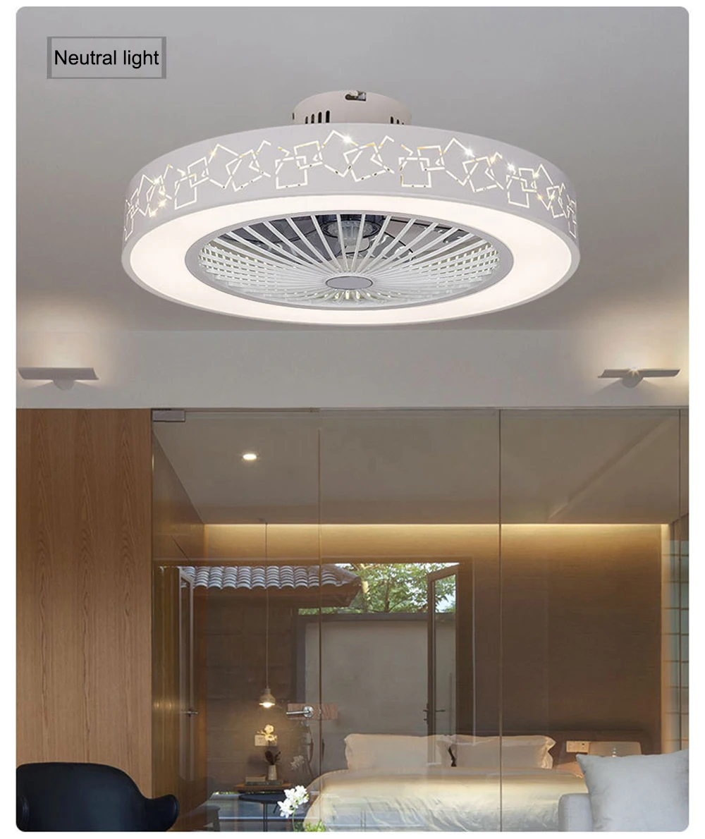 LED remote control ceiling fan light mobile phone app lamp modern simple invisible fans home decoration lighting circular round