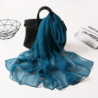 Chiffon Scarves Spring Summer Silk Scarf Fashion Women Solid Color Long Soft Wrap Bandana Muslim Shawl Beach Sunscreen Hijab 2