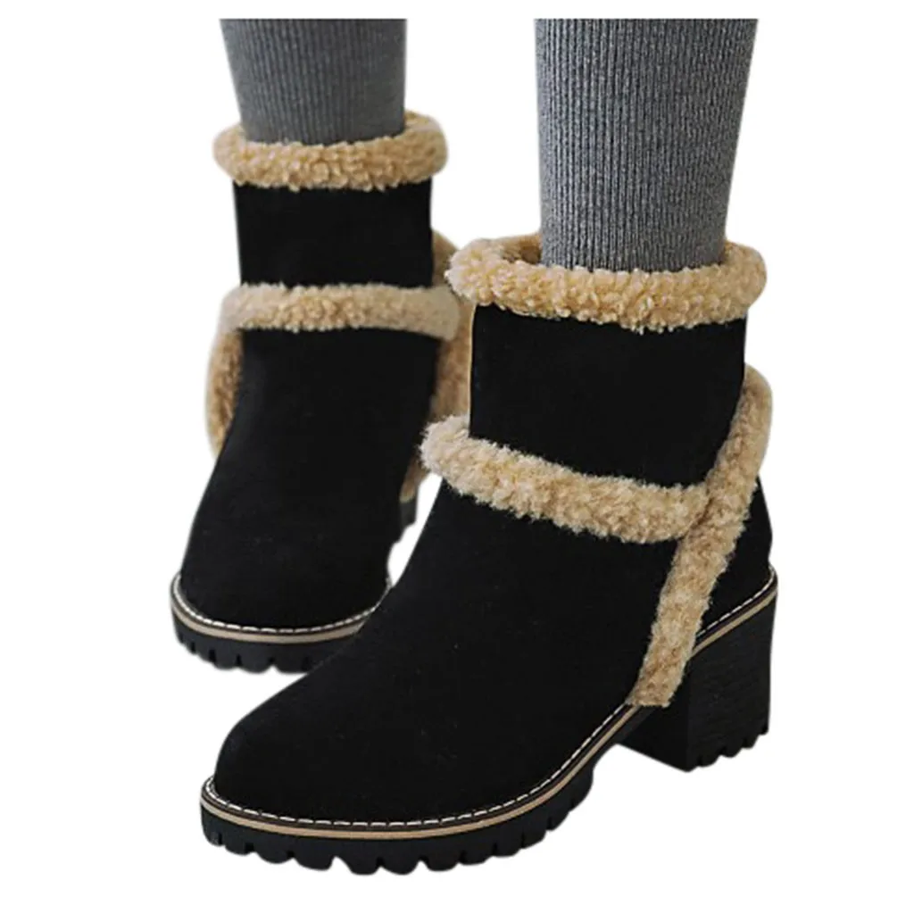 women large size snow boot warm chunky heel boots