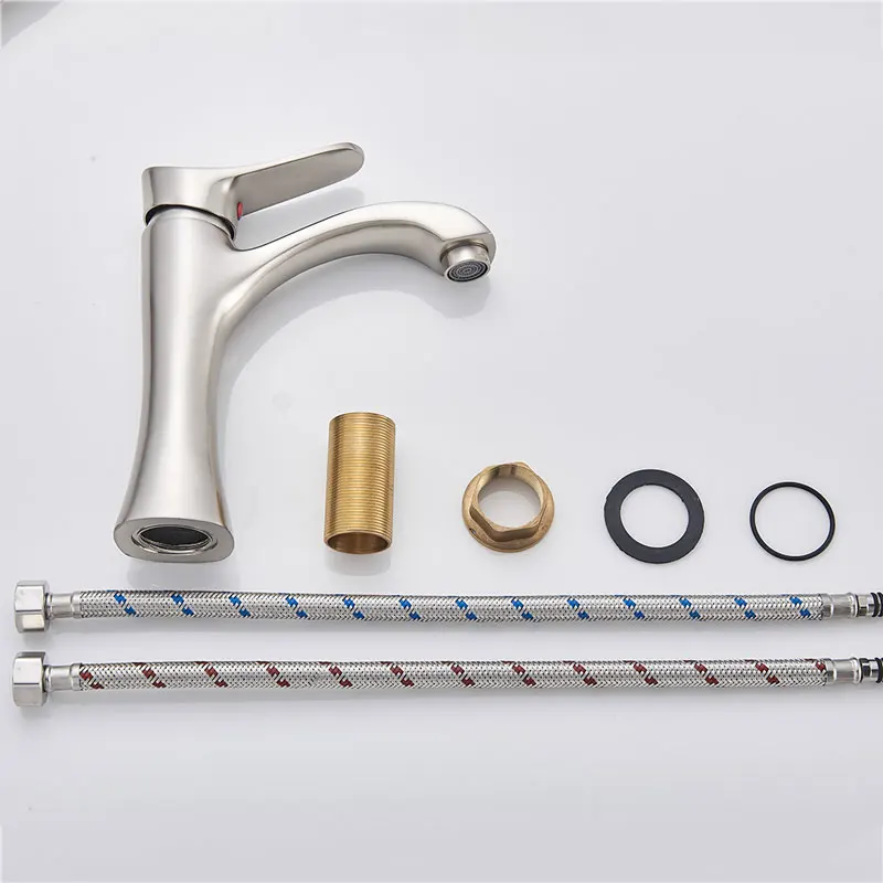 bruhsed nickel short Basin Faucet Deck Mounted Mixer Tap Hot and Cold Water Single Handle One Hole