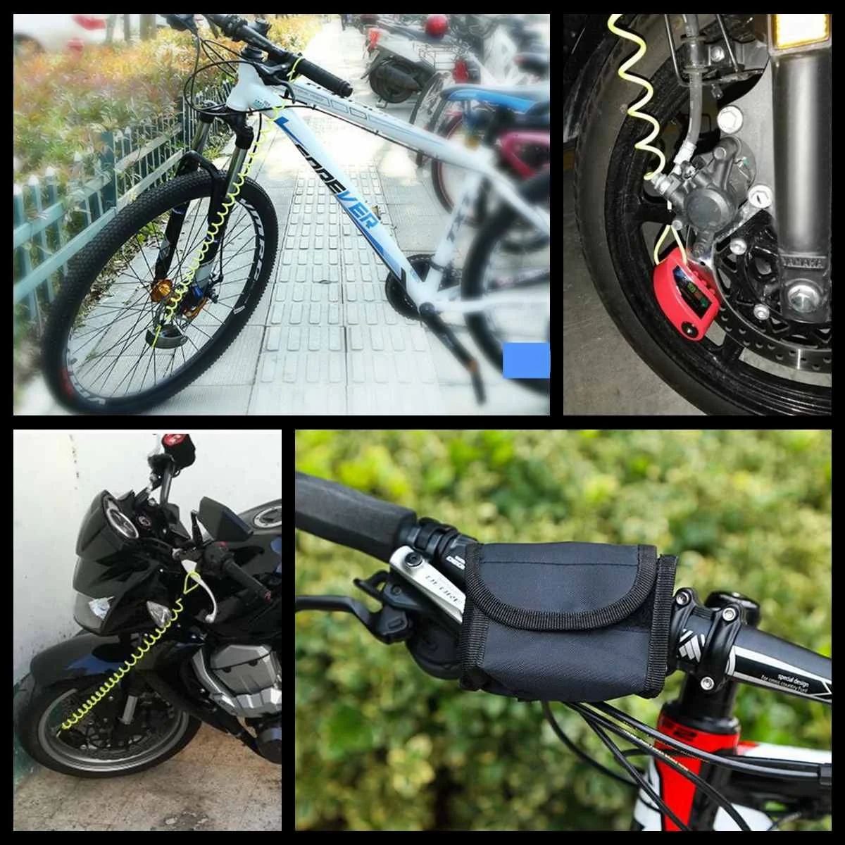 5 цветов металлический мотоциклетный скутер безопасности Противоугонные колеса дисковый тормоз замок сигнализации комплект+ Напоминание Кабель и сигнализация замок сумка