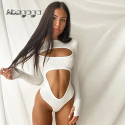 Agagaga corte de manga longa bodysuit feminino macacão sexy sproty aptidão macacões um pedaço corpo terno feminino streetwear