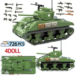 726 шт. США военный Шерман M4A1 Танк строительные блоки технические полиция спецназ WW2 Танк солдат оружие армии Кирпичи игрушки для детей
