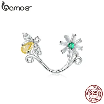 

bamoer Daisy and Bee Charm for Women Bracelet Cubic Zirconia Flower Bijoux 925 Sterling Silver European DIY Jewelry SCC1220