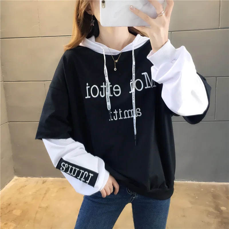 NEW Cotton tops shirt Female embroidery winter Women sweatshirt Korean Style letter Modis Casual Harajuku Oversized Hoodies