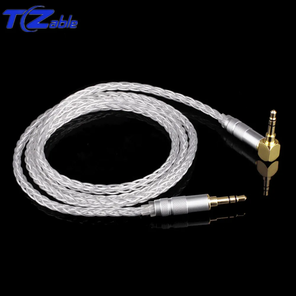 DIY Headphone Cable 3 5mm Audio Jack 90 Degree Hifi Single Crystal Copper Plated Silver Wire Stereo Jack Adaptor Earphone Cable