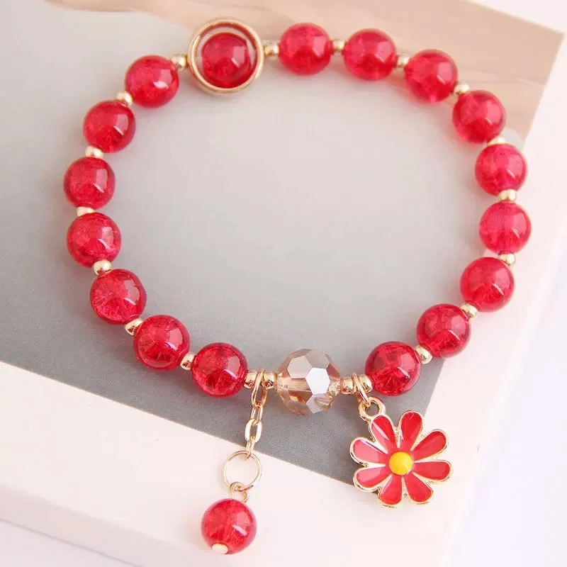 2021 New Korean Flowers Daisy Bracelets Bohemain Colorful Crystal Beaded Bracelet Handmade Elastic Rope Women Pulseira Jewelry - Image 4
