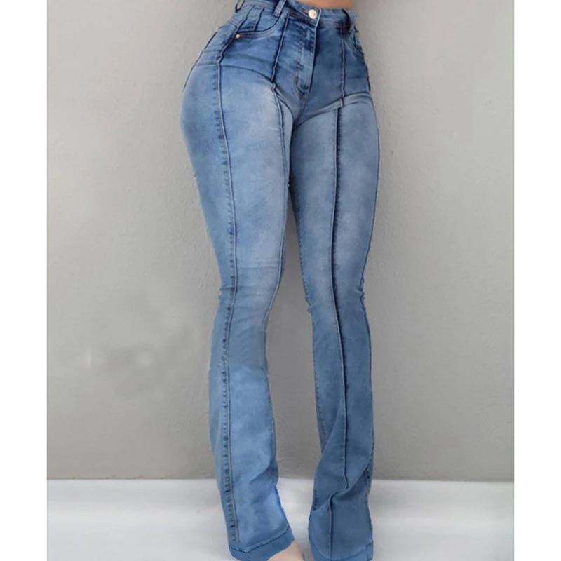 

PUIMENTIUA New Solid Highwaist Bell-Bottom Jeans Slim Fit Denim Blue Women Jeans Push Up Highwaist Long Flare Pants Skinny Mujer