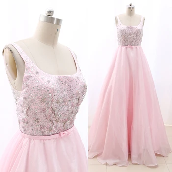 

MACloth Pink Ball Gown O Neck Floor-Length Long Crystal Tulle Prom Dresses Dress M 268250 Clearance
