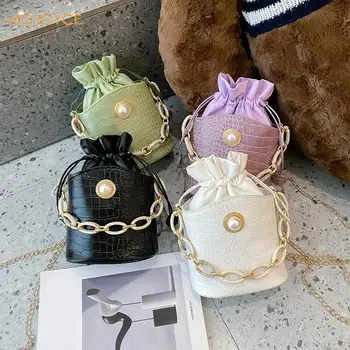 

Youth Ladies Simple Versatile Bag Fashion Women Drawstring Bucket Bag Alligator PU Chain Casual Crossbody Handbag