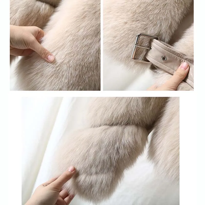 Winter New Fashion women Motorcycle coat with belt real Fox Fur Jacket Woman whole fox Fur short Coat