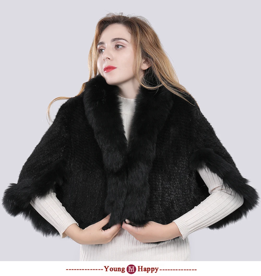 Натуральная норковая меховая шаль, накидка с лисьим меховым воротником, женская вязаная теплая норковая Меховая куртка, модное меховое пальто