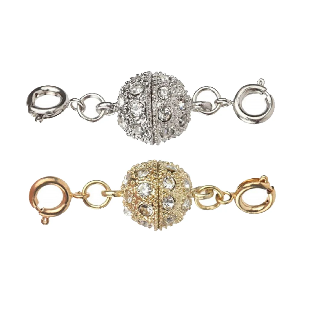 2 Sets Rhinestone Ball Shape Magnetic Clasp Converters Lobster Closure Necklace Bracelet Jewelry Making Findings