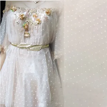 

10 Yards Width 55" OFF WHITE Good quality Clossic Soft Polka dots mesh Tulle fabric Bridal Wedding Gown Dress Veil Fabric