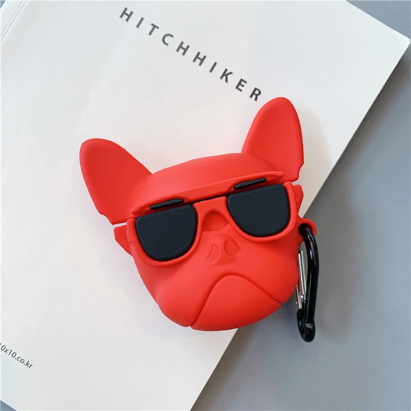 red Чехол с забавным бульдогом для Apple Airpods Pro, силиконовый чехол с милыми мультяшными наушниками, защитный чехол с зарядным устройством для Air pods Pro 3 - Цвет: red