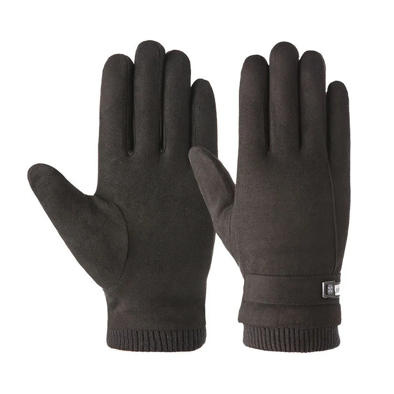 Cycling Gloves Warm Gloves Full Finger Gloves New Winter Men Sports Plus Plush Thick Warm Cashmere Cycling Riding Mittens Elastic Suede Leather Touch Screen Driving Glove C62
