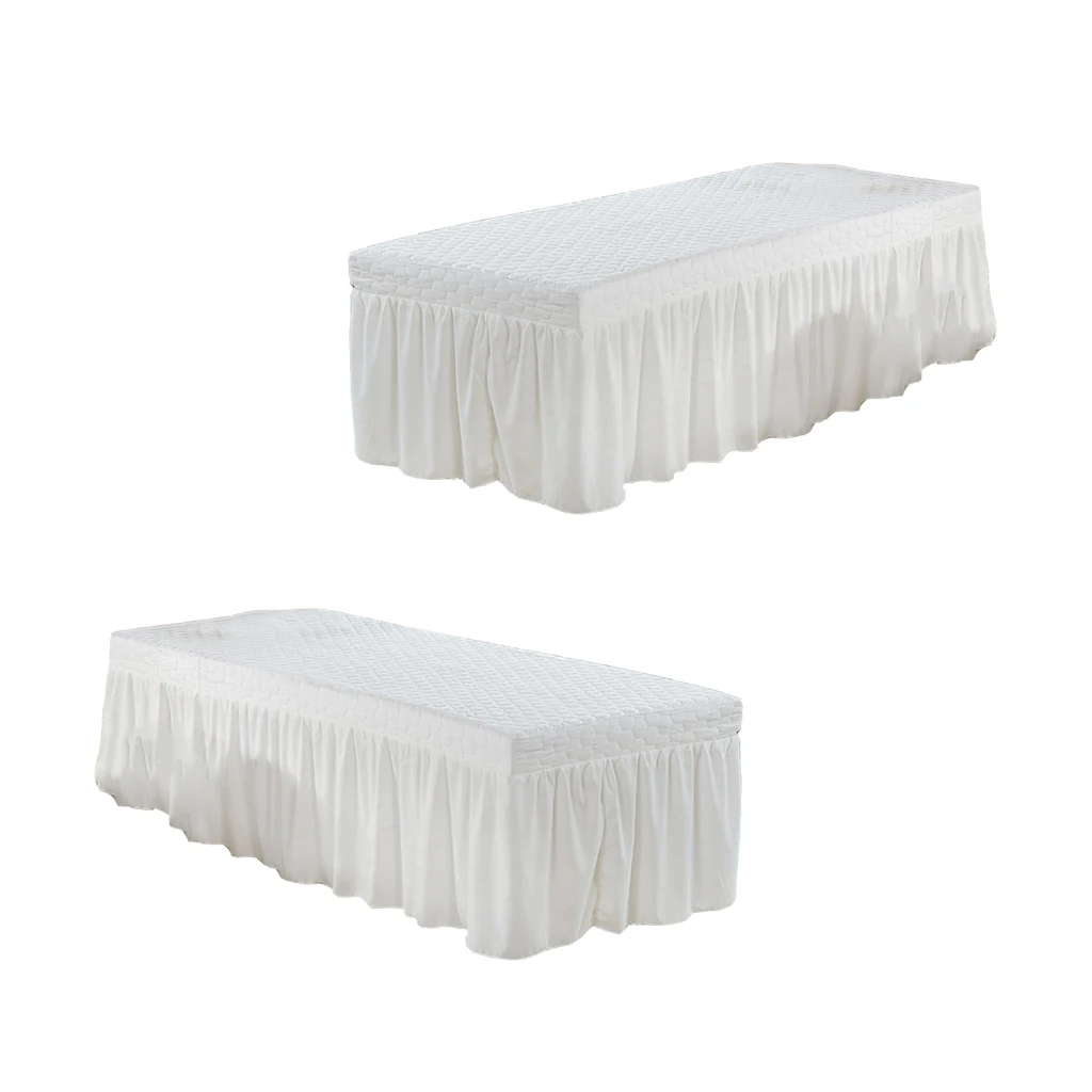 2Pcs White 73x28 inch Microfiber Beauty Salon Thickening Massage Table Skirt Bed Cover with Face Rest Hole, Solid Color