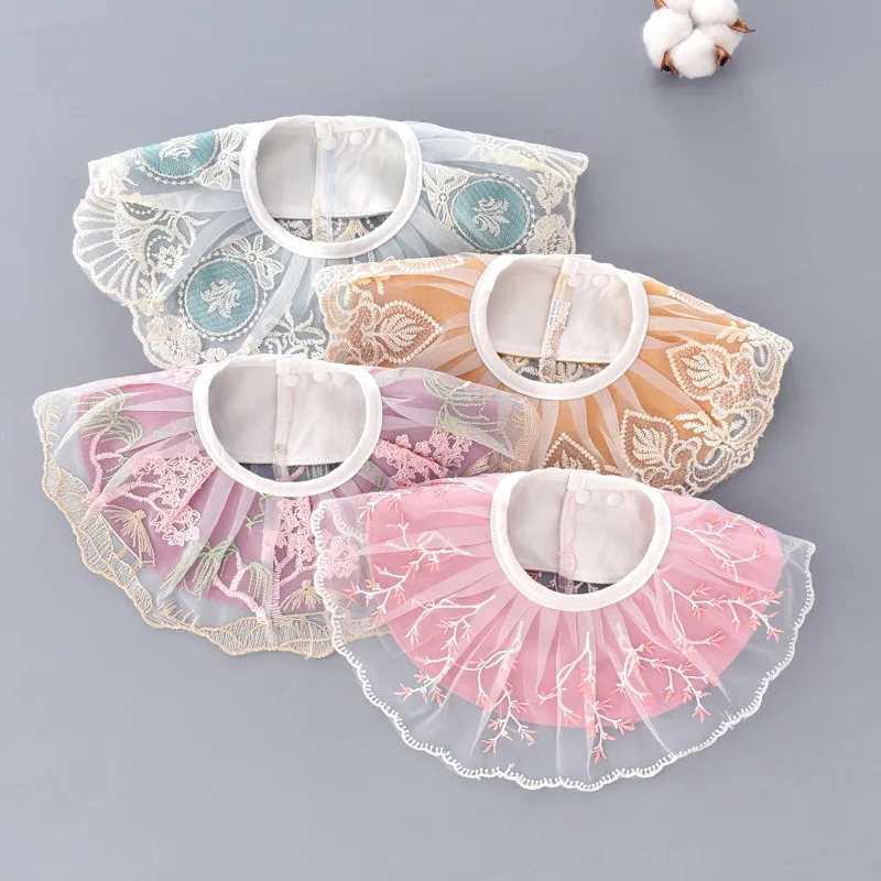 Girls Bib Cotton Waterproof Korean Style Round Saliva Towel Lace Embroidery Princess Newborn Baby Stuff Burp Cloths
