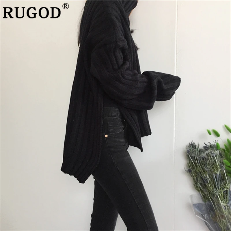RUGOD, зимний свитер с высоким воротом, женский элегантный однотонный вязаный пуловер с длинным рукавом, женский свитер, модный теплый свитер ins