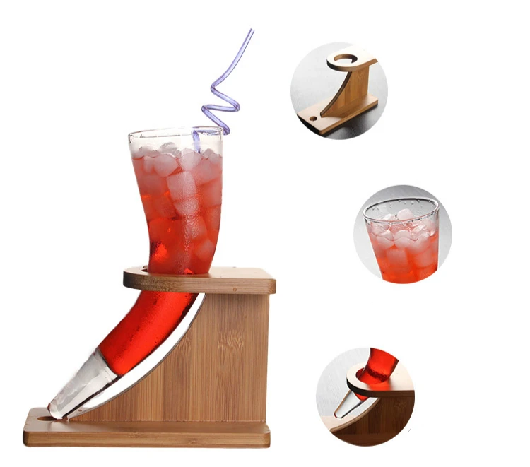 Отличительная оригинальность бычий Рог модель Коктейльная чашка бамбуковый держатель набор для бара разливного пива стеклянная полка сок специальный стакан для напитков es