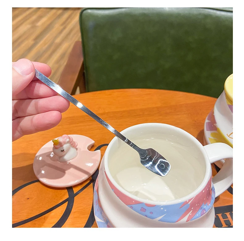 Creative Unicorn Coffee Mug With Lid Cute Cartoon Ceramic Milk Tea Cups With Stainless Steel Spoon 450Ml Tumbler 15 Creative Unicorn Coffee Mug With Lid Cute Cartoon Ceramic Milk Tea Cups With Stainless Steel Spoon 450Ml Tumbler