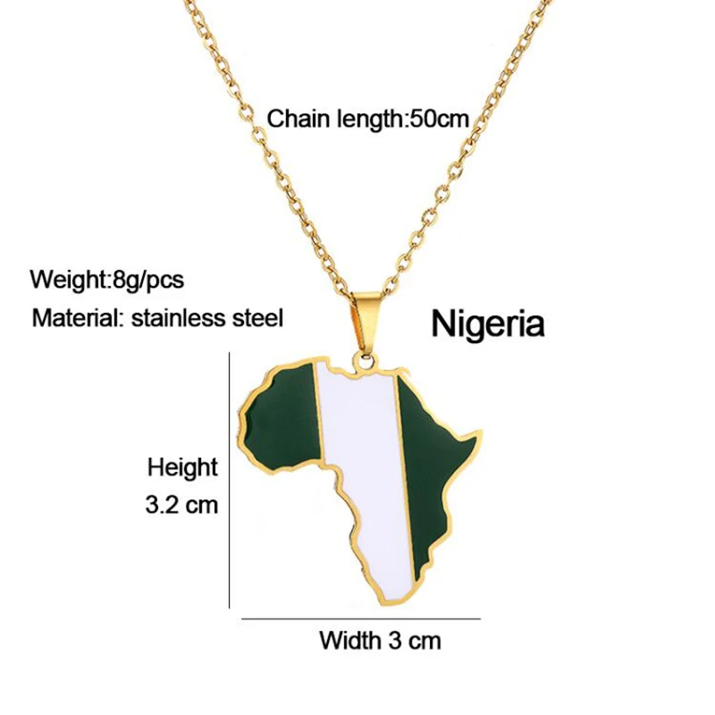 Mapa afryki wisiorek flaga naszyjnik złoty kolor stal nierdzewna Ghana Nigeria kongo Somalia Angola Liberia afrykańska biżuteria prezent