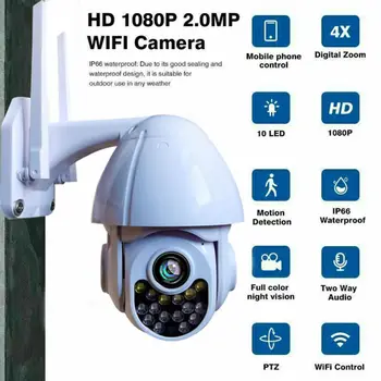 

Wireless WiFi IP Camera HD 1080P Night Vision 2MP PTZ Outdoor Waterproof Network Surveillance Cam 30X Zoom Security Monitor