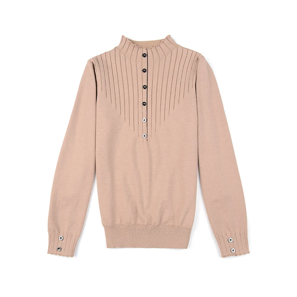 BornToGirl Spring Autumn Winter Women Knitted TShirt Woman Long Sleeve High Neck Black White Blue Green Khaki T Shirts