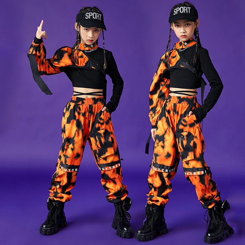 Kids Jazz Hip-Hop Dance Performance Costume Camouflage Sleeves Pants Girls Stage Outfit Rave Modern Street Dance Costume BL7440
